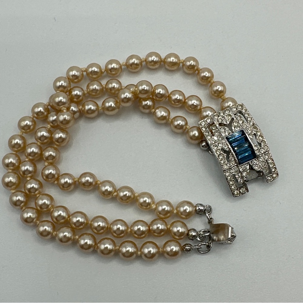 Rare Kenneth Lane Vintage Triple Strand‎ Faux Pearl Art Deco Style Bracelet #519